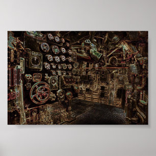 Indoor Battleship, steampunk style, Futuri retro Poster