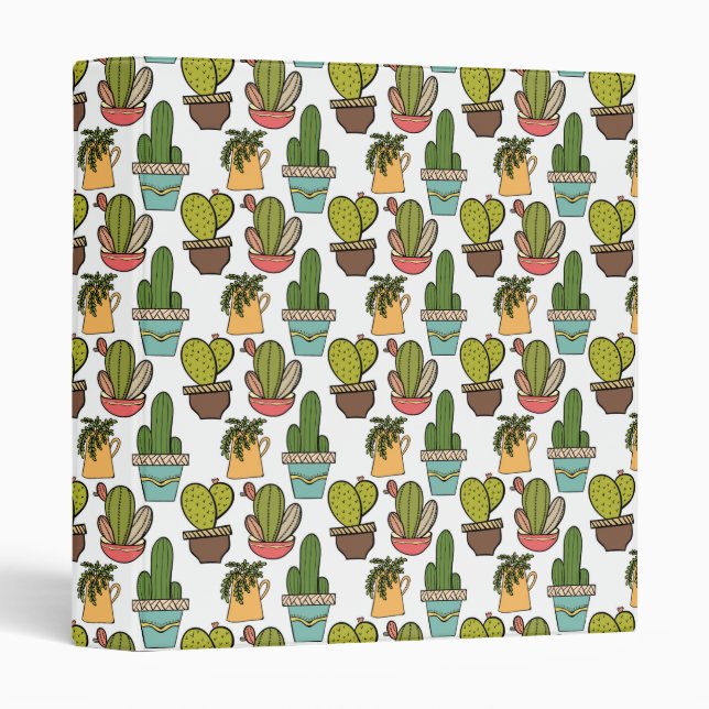 Indoor Cactus & Succulents In Pots Pattern 3 Ring Binder (Front/Spine)