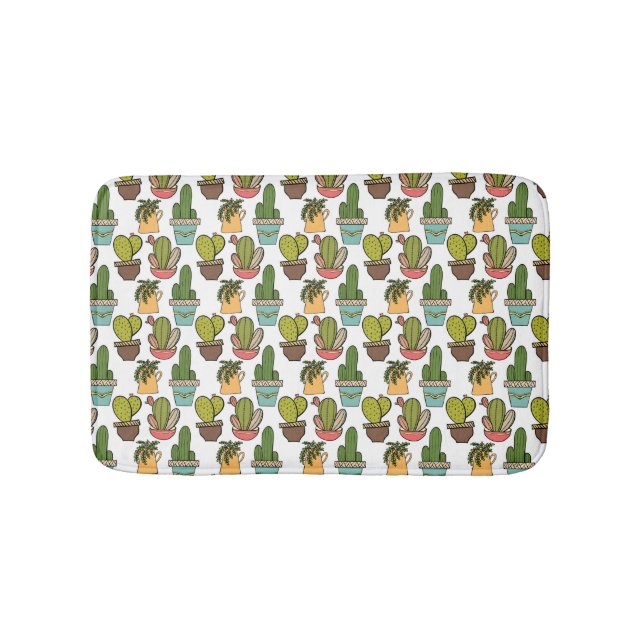 Indoor Cactus & Succulents In Pots Pattern Bathroom Mat (Front)