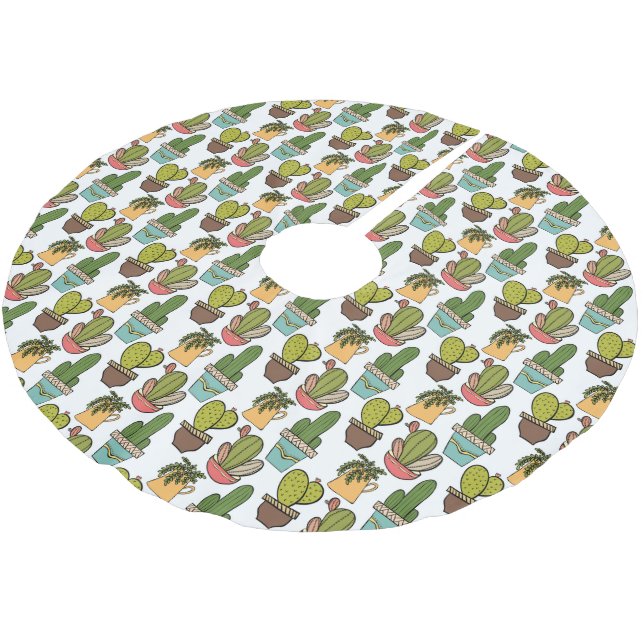Indoor Cactus & Succulents In Pots Pattern Brushed Polyester Tree Skirt (Angled)