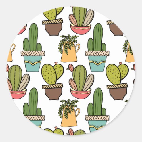 Indoor Cactus  Succulents In Pots Pattern Classic Round Sticker
