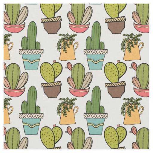 Indoor Cactus & Succulents In Pots Pattern Fabric