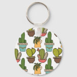 Indoor Cactus &amp; Succulents In Pots Pattern Keychain