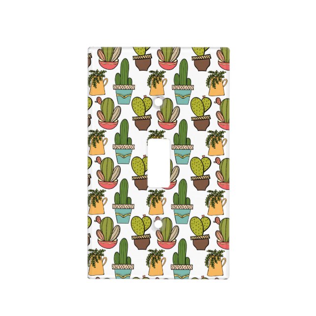 Indoor Cactus & Succulents In Pots Pattern Light Switch Cover (Front)