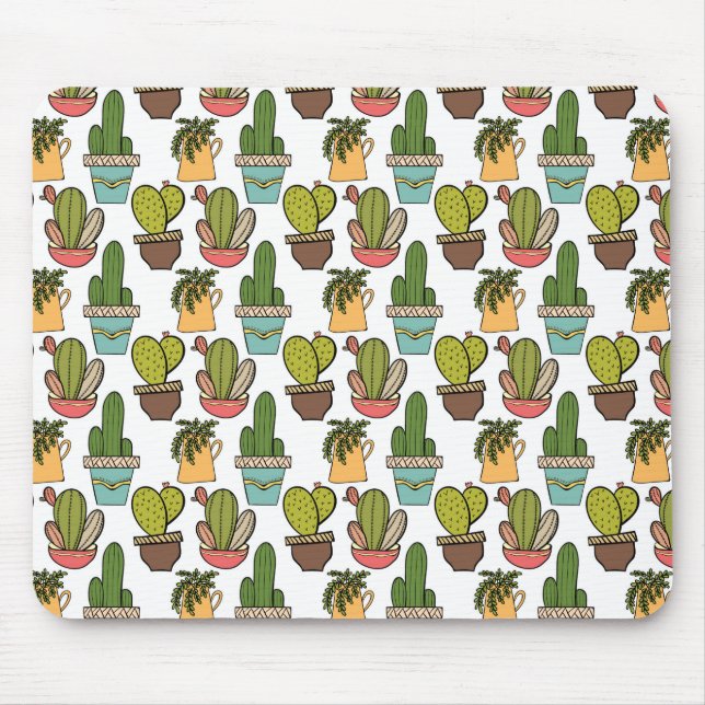 Indoor Cactus & Succulents In Pots Pattern Mouse Pad (Front)