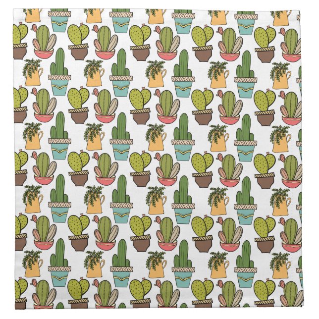 Indoor Cactus & Succulents In Pots Pattern Napkin (Front)