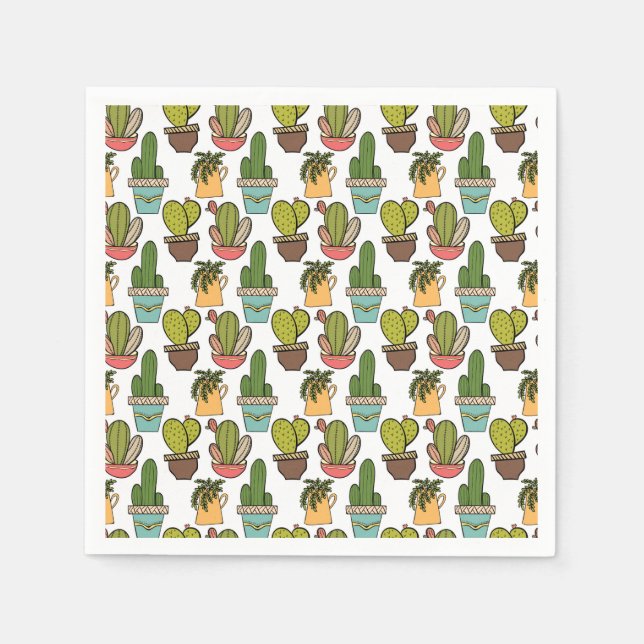 Indoor Cactus & Succulents In Pots Pattern Napkins (Front)