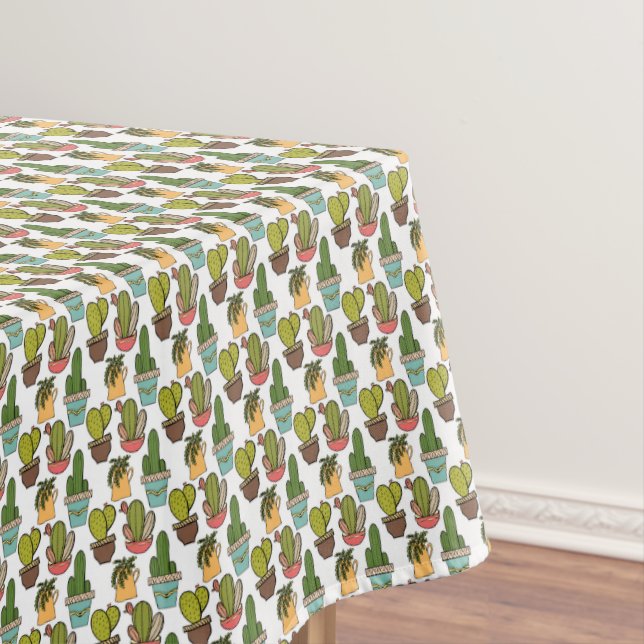 Indoor Cactus & Succulents In Pots Pattern Tablecloth (In Situ)