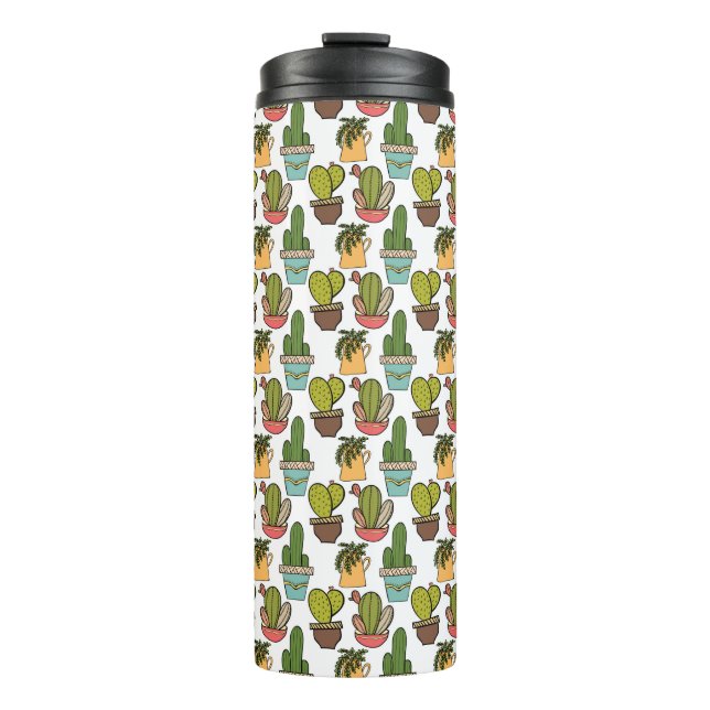 Indoor Cactus & Succulents In Pots Pattern Thermal Tumbler (Front)