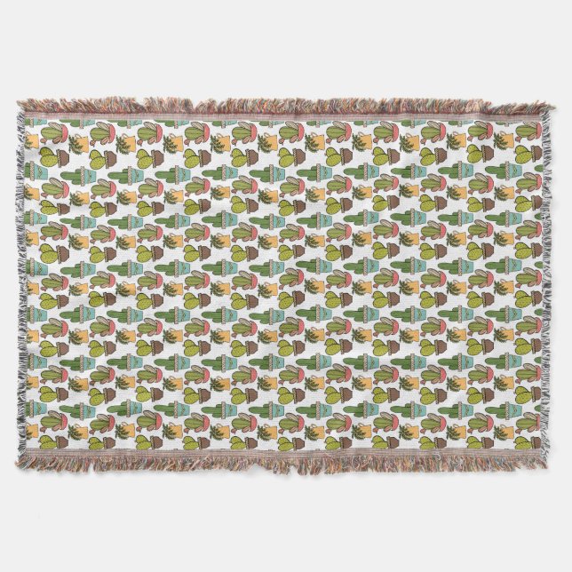 Indoor Cactus & Succulents In Pots Pattern Throw Blanket (Front)