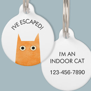 Indoor Cat Escaped Ginger Orange Cat Pet ID Tag
