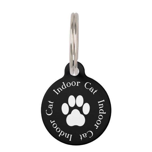 "Indoor Cat" Paw Print Cat Tag (Front)