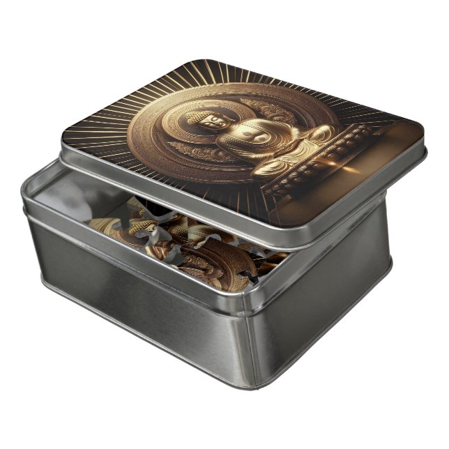 Indoor golden Buddha radiates serenity Jigsaw Puzzle (Lid Open)