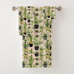 Indoor Oasis   Plant Lineup Pattern Bath Towel Set