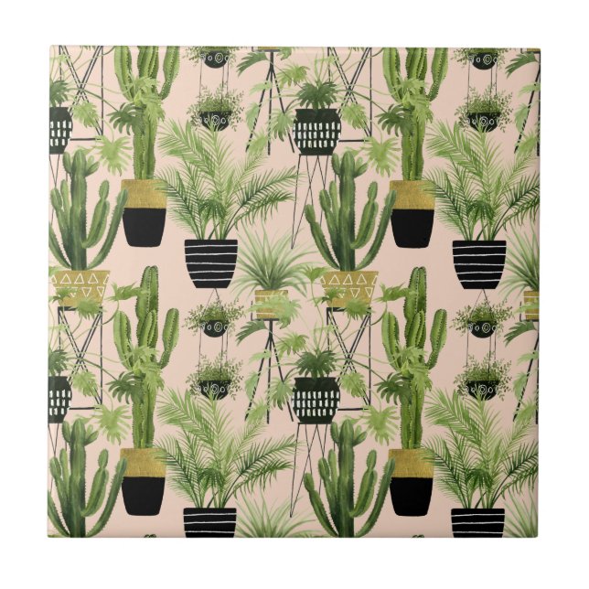 Indoor Oasis | Plant Lineup Pattern Ceramic Tile (Front)