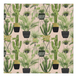 Indoor Oasis   Plant Lineup Pattern Faux Canvas Print