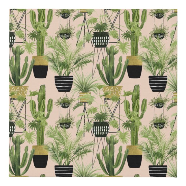 Indoor Oasis | Plant Lineup Pattern Faux Canvas Print (Front)