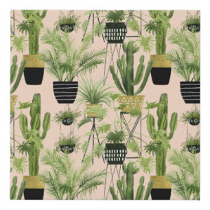 Indoor Oasis   Plant Lineup Pattern Faux Canvas Print