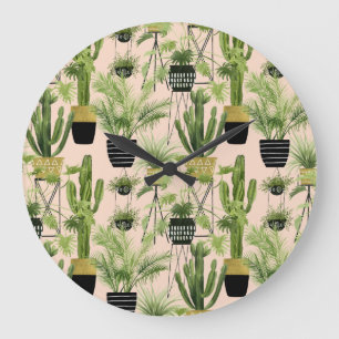 Indoor Oasis Plant Lineup Pattern Large Clock