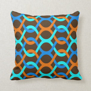 indoor or outdoor retro blue aqua orange brown throw pillow