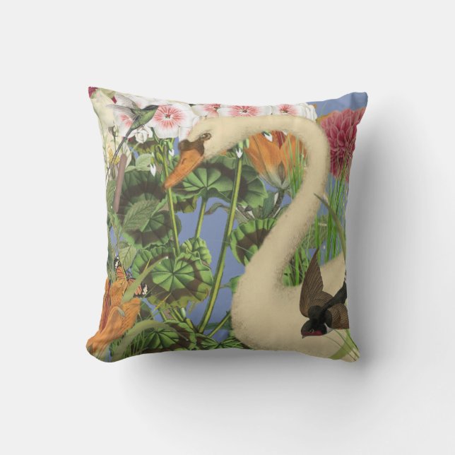 Indoor/Outdoor Swan Throw Pillow/Customizable Outdoor Pillow (Front)