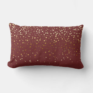 Indoor Petite Golden Stars Lumbar Pillow-Burgundy Pillow