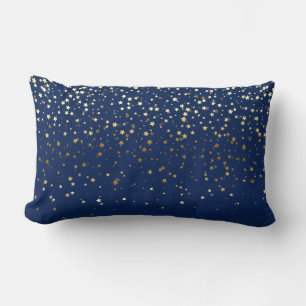 Indoor Petite Golden Stars Lumbar Pillow-Dark Blue Pillow