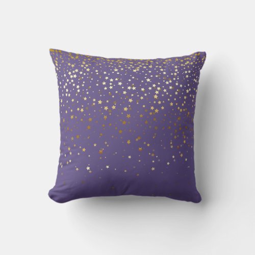 Indoor Petite Golden Stars Square Pillow_Amethyst Throw Pillow