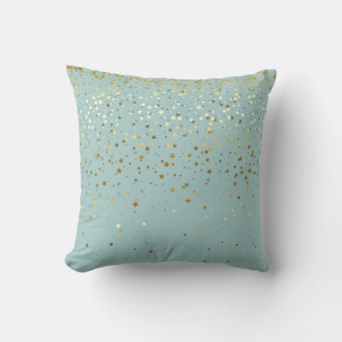 Indoor Petite Golden Stars Square Pillow_Bay Blue Throw Pillow