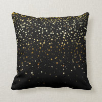 Indoor Petite Golden Stars Square Pillow-Black