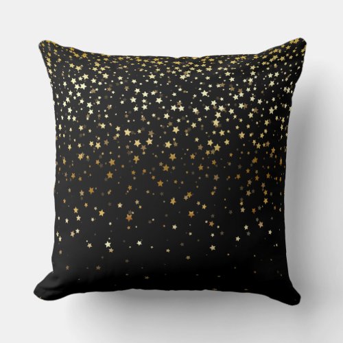 Indoor Petite Golden Stars Square Pillow_Black Throw Pillow