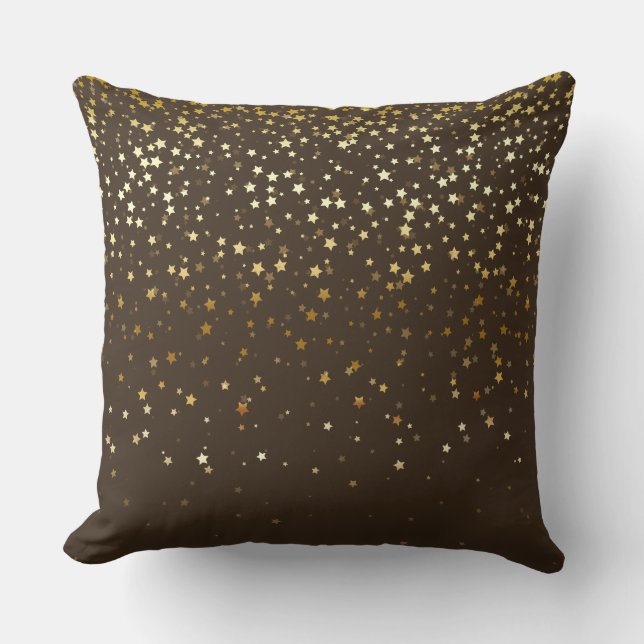 Indoor Petite Golden Stars Square Pillow-Brown Throw Pillow (Front)