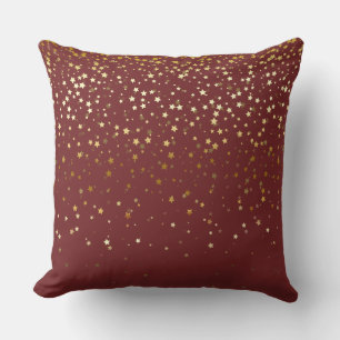 Indoor Petite Golden Stars Square Pillow-Burgundy Throw Pillow