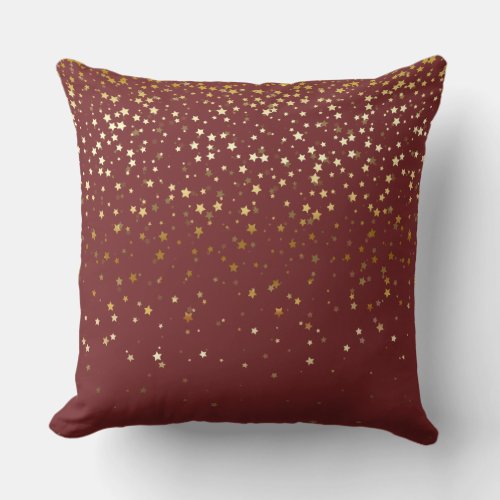 Indoor Petite Golden Stars Square Pillow_Burgundy Throw Pillow