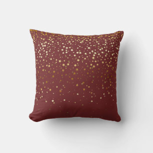 Indoor Petite Golden Stars Square Pillow-Burgundy Throw Pillow