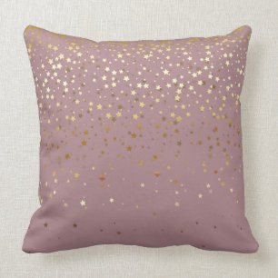 Indoor Petite Golden Stars Square Pillow-Mauve Throw Pillow