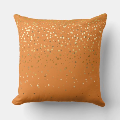 Indoor Petite Golden Stars Square Pillow_Orange Throw Pillow