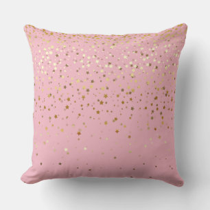 Indoor Petite Golden Stars Square Pillow-Pink Throw Pillow