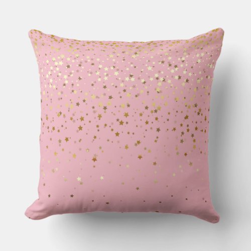Indoor Petite Golden Stars Square Pillow_Pink Throw Pillow