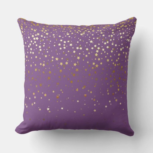 Indoor Petite Golden Stars Square Pillow_Purple Throw Pillow