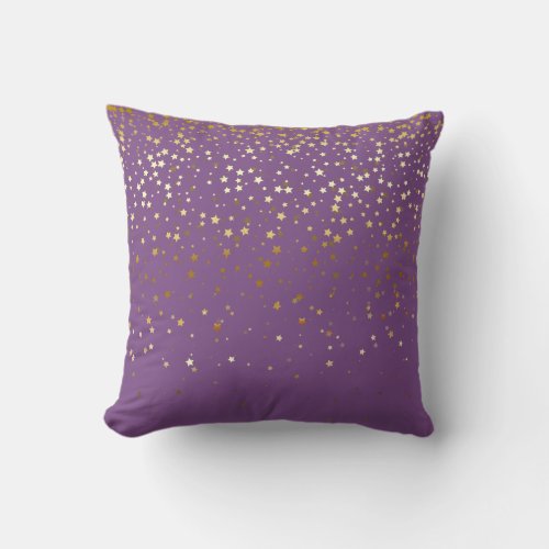 Indoor Petite Golden Stars Square Pillow_Purple Throw Pillow