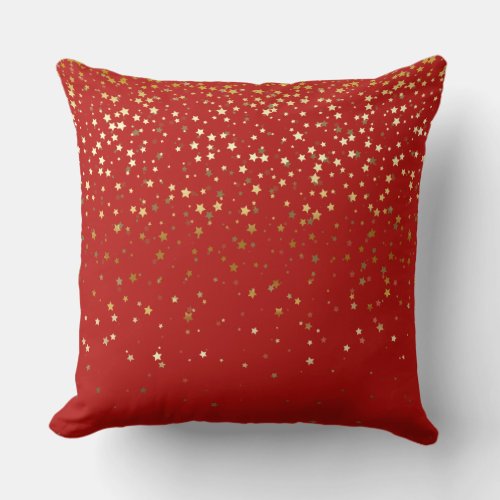 Indoor Petite Golden Stars Square Pillow_Red Throw Pillow