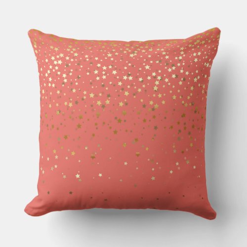 Indoor Petite Golden Stars Square Pillow_Salmon Throw Pillow