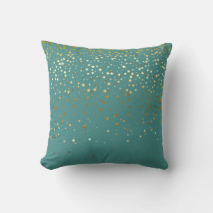 Indoor Petite Golden Stars Square Pillow-Teal Throw Pillow