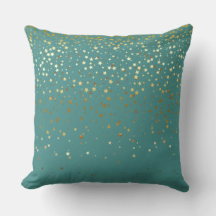 Indoor Petite Golden Stars Square Pillow-Teal Throw Pillow