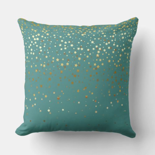 Indoor Petite Golden Stars Square Pillow_Teal Throw Pillow