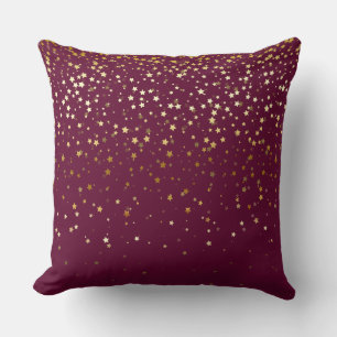 Indoor Petite Golden Stars Square Pillow-Wine Throw Pillow