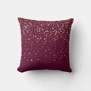 Indoor Petite Golden Stars Square Pillow-Wine Throw Pillow