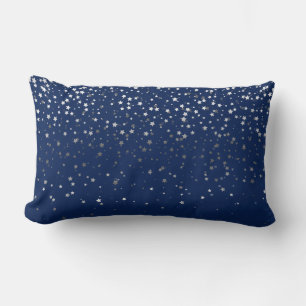 Indoor Petite Silver Stars Lumbar Pillow-Dark Blue Pillow
