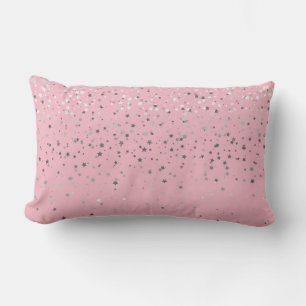 Indoor Petite Silver Stars Lumbar Pillow-Pink Pillow